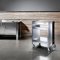 Barbecue a carbone con ruote, Struttura e Griglia in Acciaio Inox, 59 x 40,50 x 82 cm. CLOVER