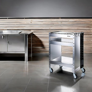 Barbecue a carbone con ruote, Struttura e Griglia in Acciaio Inox, 59 x 40,50 x 82 cm. CLOVER