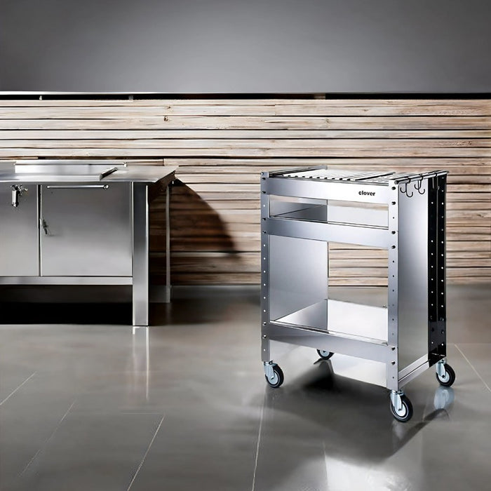 Barbecue a carbone con ruote, Struttura e Griglia in Acciaio Inox, 59 x 40,50 x 82 cm. CLOVER