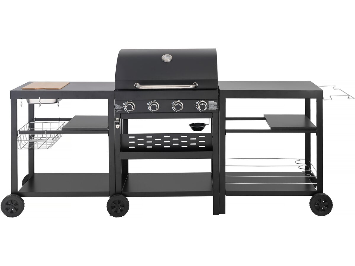 Barbecue a gas da cucina da esterno - 12 kW - 4 fuochi - Nero