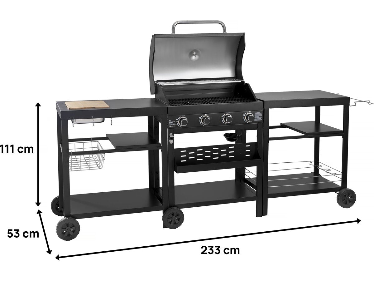 Barbecue a gas da cucina da esterno - 12 kW - 4 fuochi - Nero