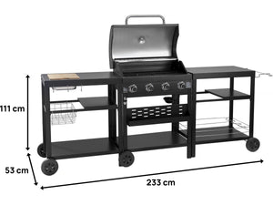 Barbecue a gas da cucina da esterno - 12 kW - 4 fuochi - Nero