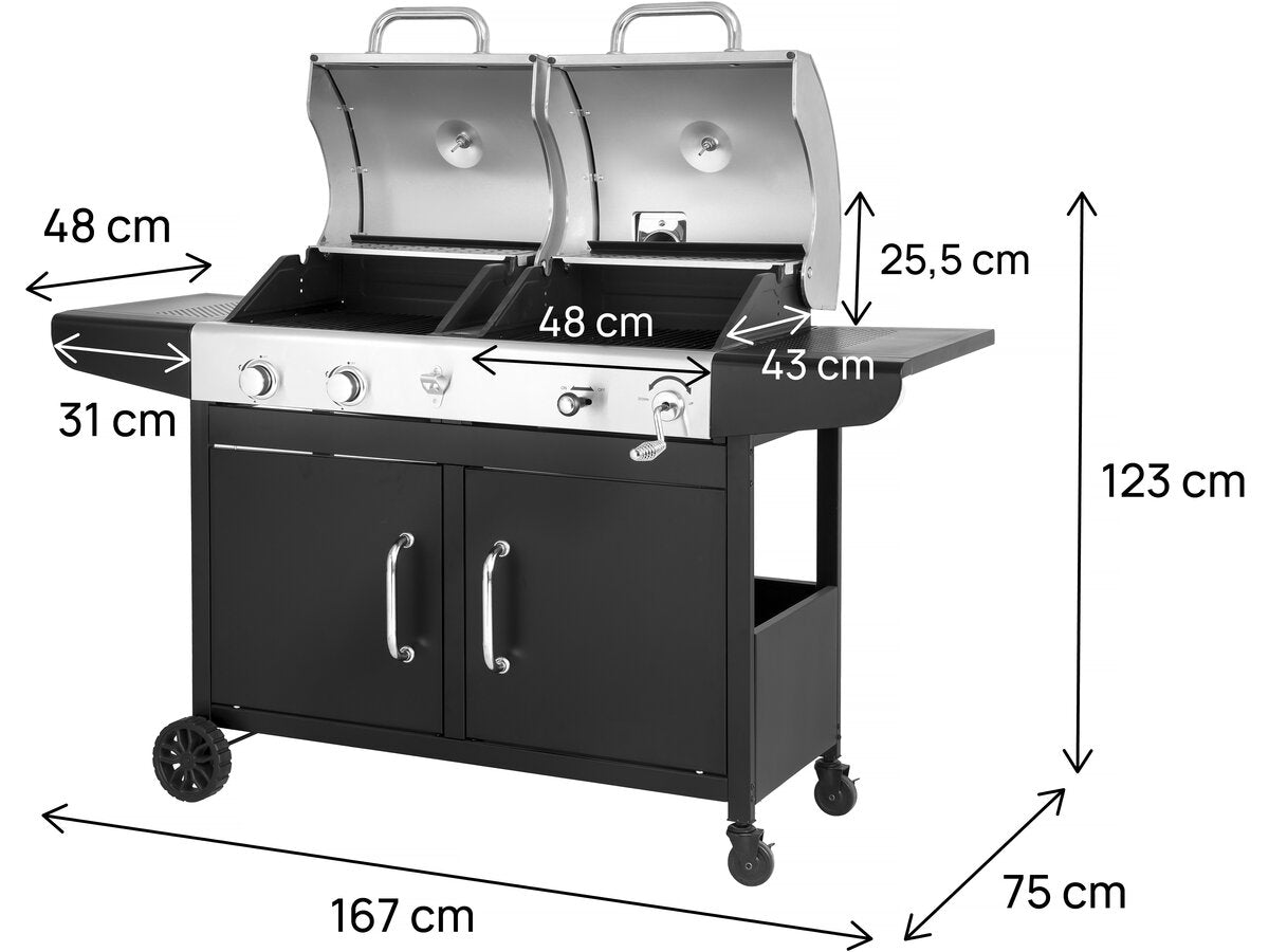 Barbecue "Western" a gas e carbonella 2 in 1 - Nero