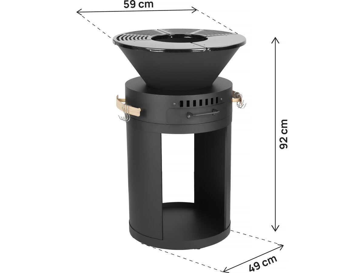 Braciere plancha per barbecue a carbonella e legna "Cesar" - 49 x 49 x 92 cm - Nero