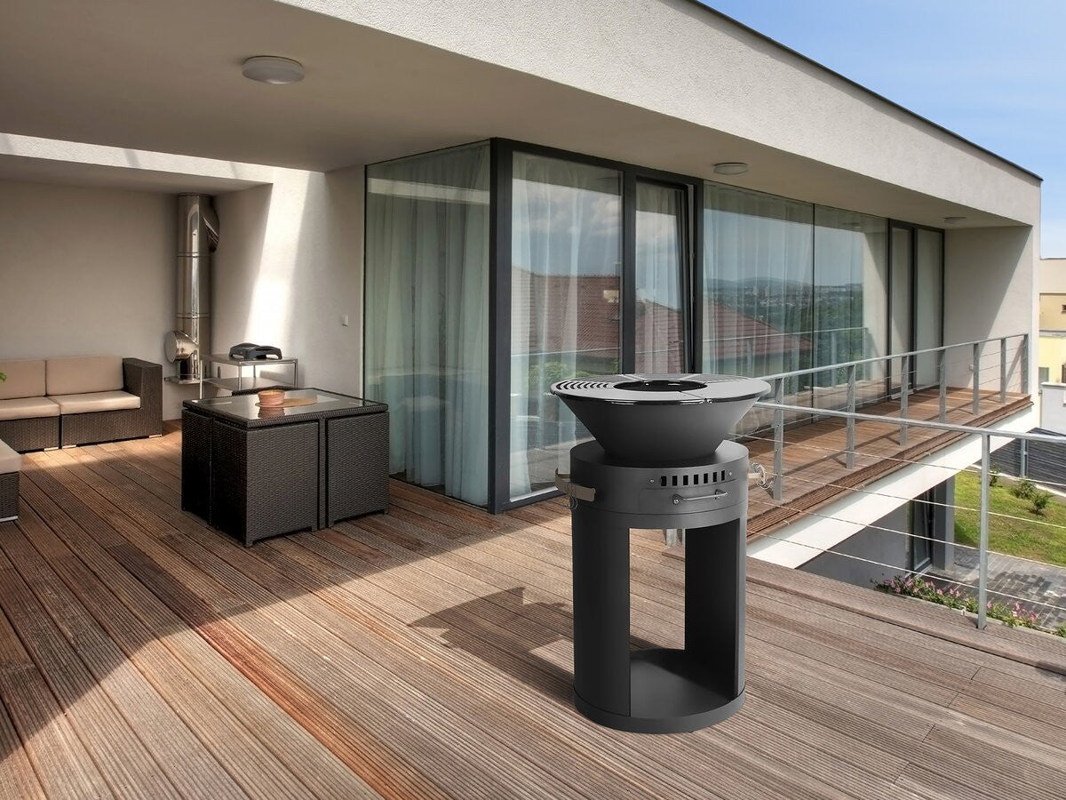 Braciere plancha per barbecue a carbonella e legna "Cesar" - 49 x 49 x 92 cm - Nero