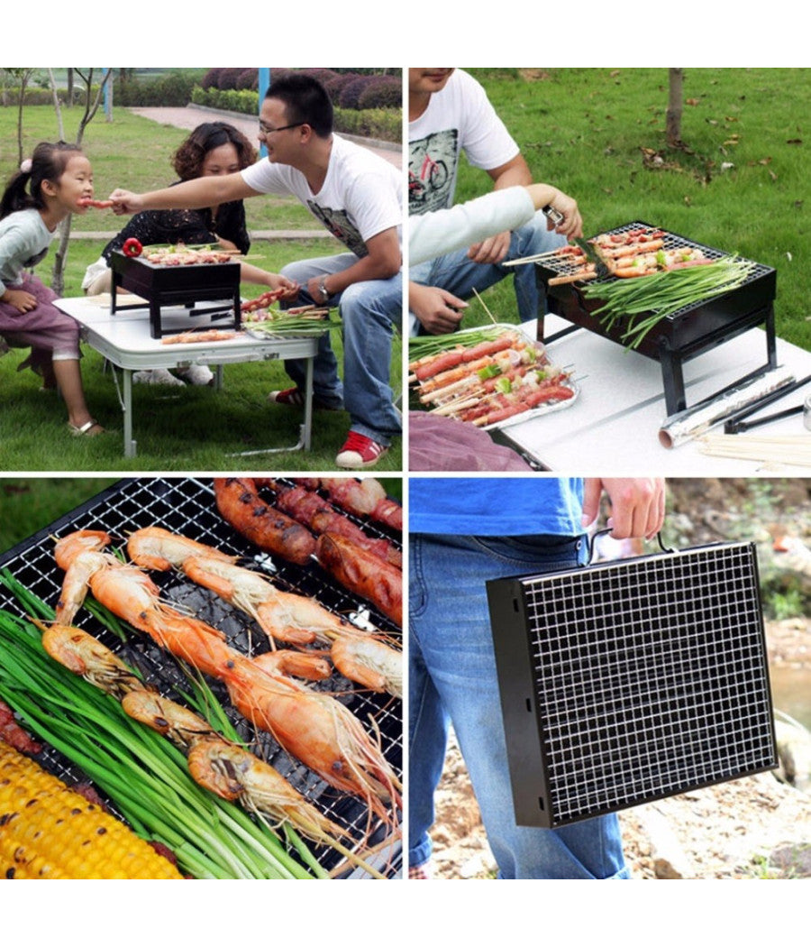 Barbecue Portatile A Carbonella Per Grigliate Carne Pesce Verdure 20x35x27 Cm         