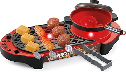 Teorema Giocattoli- Set Barbecue Giocattolo con Griglia, Pentola, Utensili da Cucina e Cibo Realistico, Effetti Luminosi