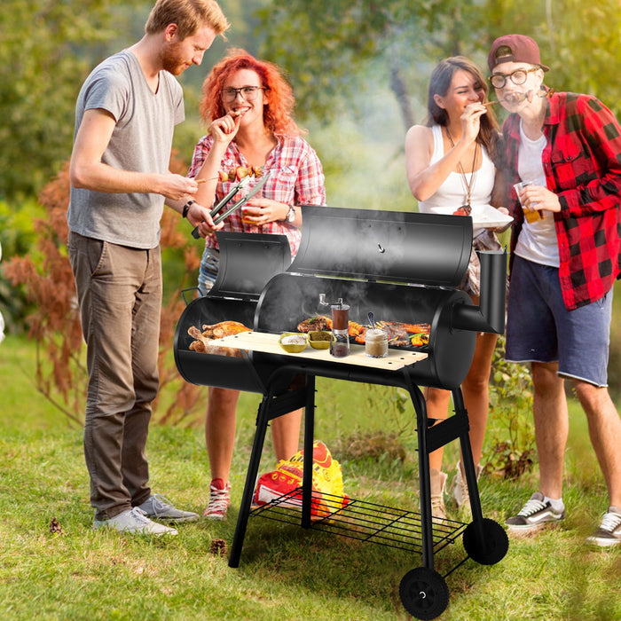 Barbecue a carbone con fumatore a offset, Cuoco per carne da barbecue con cassetto per fuoco laterale 115x65x108cm-Accessori per barbecue