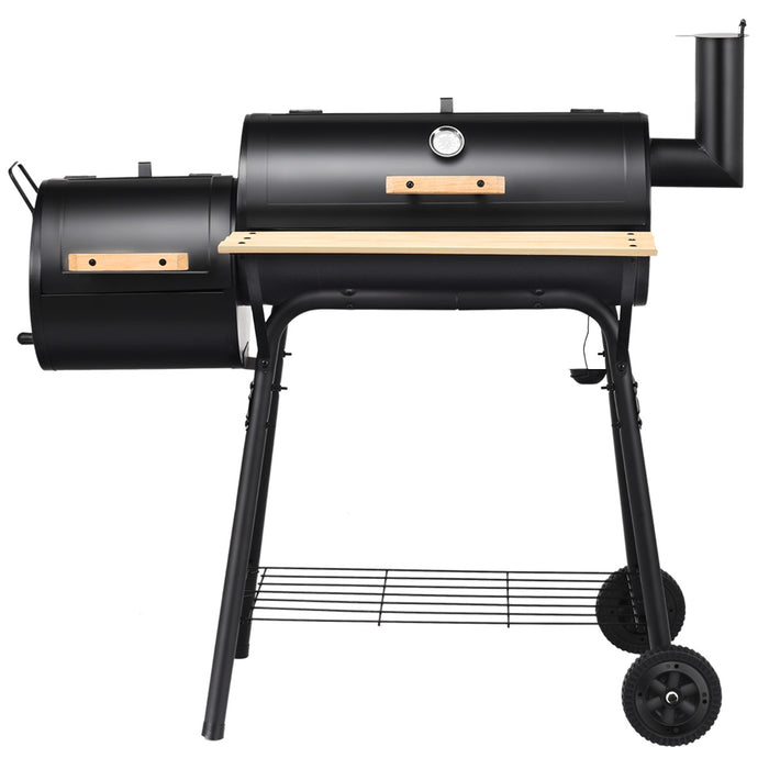 Barbecue a carbone con fumatore a offset, Cuoco per carne da barbecue con cassetto per fuoco laterale 115x65x108cm-Accessori per barbecue