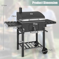 Barbecue a carbone per esterni barbecue a carbone portatile con 2 tavoli laterali pieghevoli 8 ganci 2 ruote apribottiglie per picnic campeggio patio nero 20_0005579