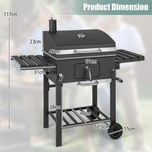Barbecue a carbone per esterni barbecue a carbone portatile con 2 tavoli laterali pieghevoli 8 ganci 2 ruote apribottiglie per picnic campeggio patio nero 20_0005579