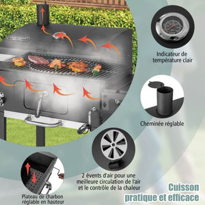 Barbecue a carbone per esterni barbecue a carbone portatile con 2 tavoli laterali pieghevoli 8 ganci 2 ruote apribottiglie per picnic campeggio patio nero 20_0005579