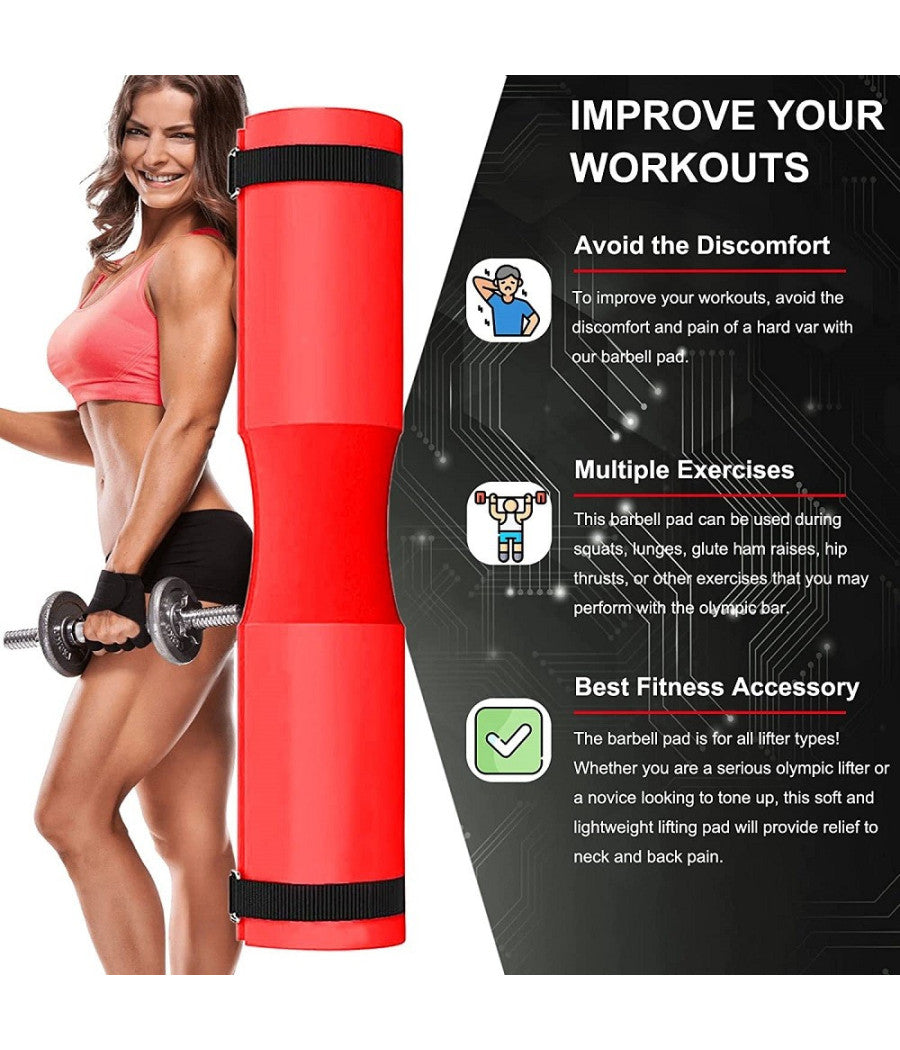 Barbell Squat Pad Cuscino Bilanciere Collo Per Sollevamento Pesi Squat 45x10 Cm  Rosso       