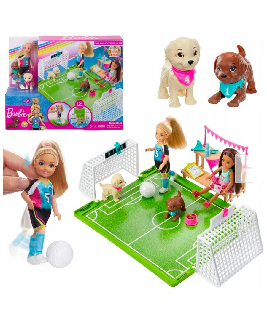 Barbie Soccer Chelsea's Soccer Playset Giocatrice Di Calcio Gioco Per Bimbe 3+         