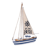 Barca legno con led naturale e blu cm 25x6h38