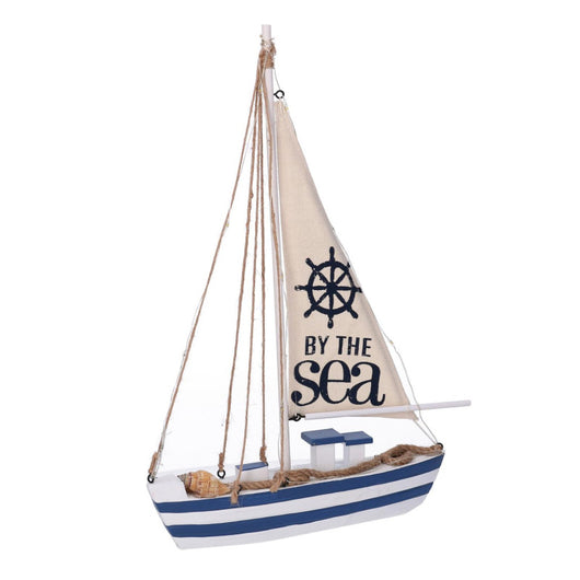 Barca legno con led naturale e blu cm 25x6h38