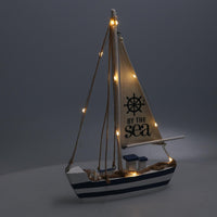 Barca legno con led naturale e blu cm 25x6h38
