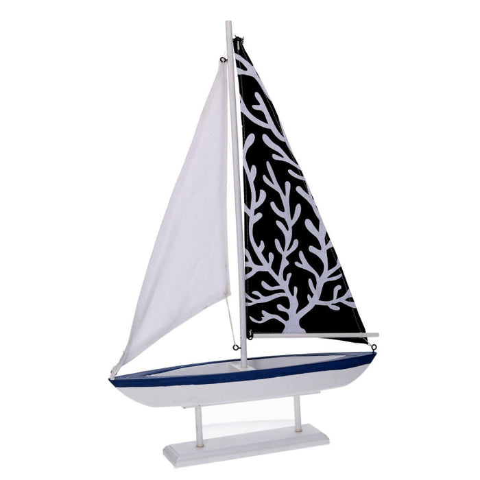 Barca legno corallo naturale e blu cm 32x6,5h47,5