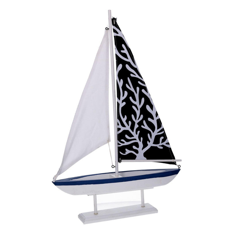 Barca legno corallo naturale e blu cm 32x6,5h47,5