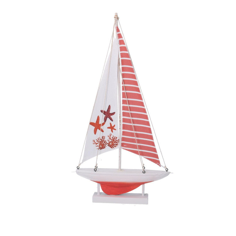 Barca legno mare stelle marine rosso cm 31x7h56