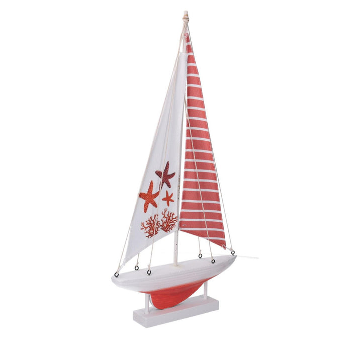 Barca legno mare stelle marine rosso cm 31x7h56
