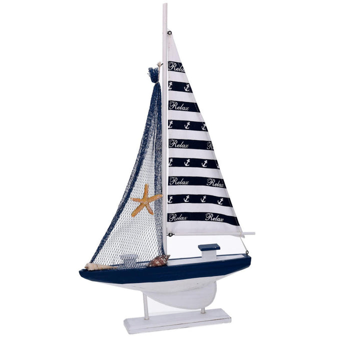 Barca legno naturale e blu cm 31x5,5h57