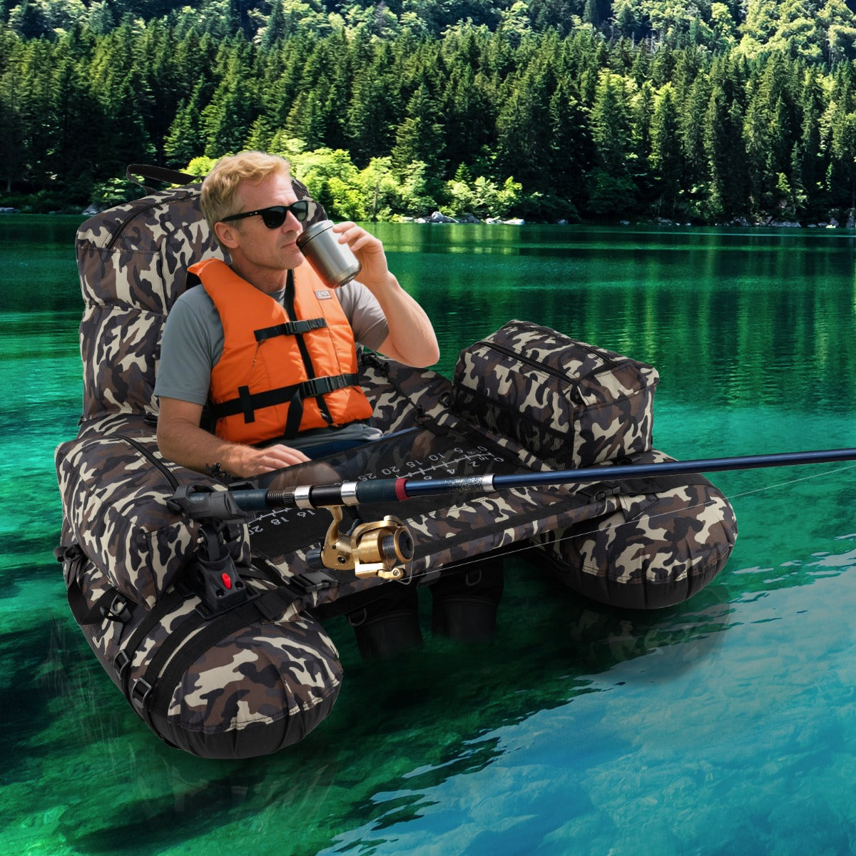 Barca da pesca portatile con spallacci pompa manuale per canna da pesca, Galleggiante da pesca gonfiabile Verde-Sport acquatici