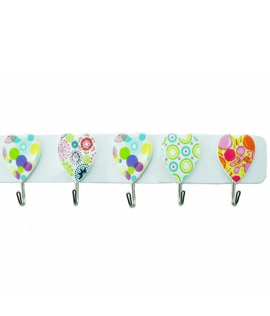 Barra 5 Ganci Acciaio Cuore Adesiva Appendini Plastica Appendi Tutto Cucina         