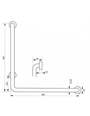 Maniglione bagno disabili, barra di ausilio angolare, 90° 400x400mm, diametro Ø 32mm, acciaio inox 304 satinato - THIRARD