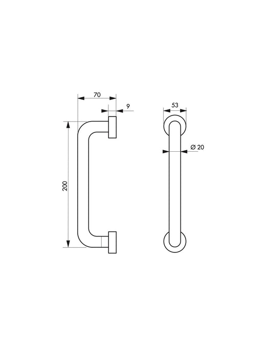 Maniglione bagno disabili, barra di ausilio dritta, 200mm, diametro Ø 19mm, acciaio inox 304 satinato - THIRARD