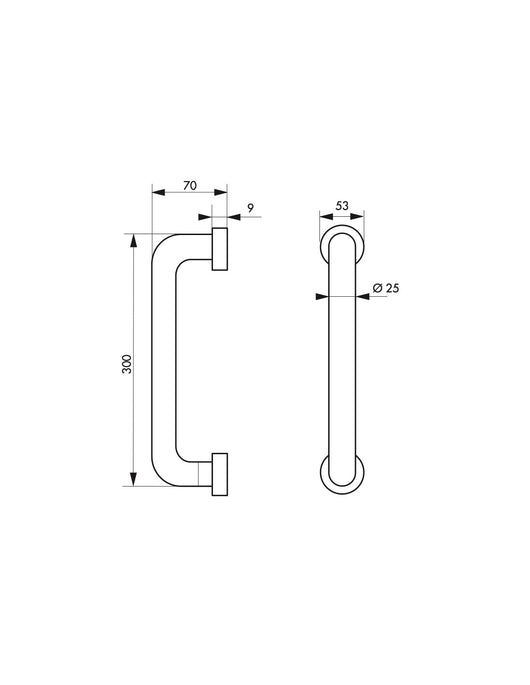 Maniglione bagno disabili, barra di ausilio dritta, 300mm, diametro Ø 25mm, acciaio inox 304 satinato - THIRARD