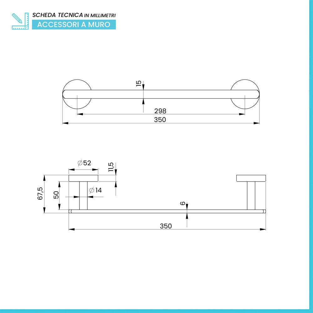 Barra porta asciugamani dritta 35 cm in acciaio nero opaco Chic Black