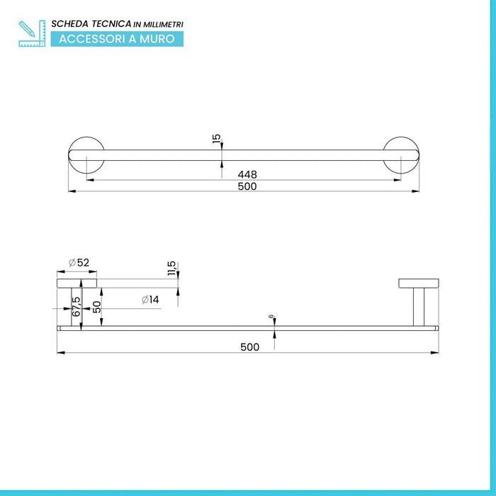 Porta asciugamani 50 cm in acciaio nero opaco Chic Black