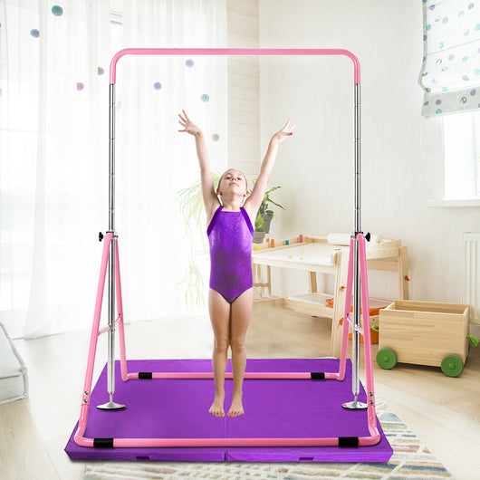 Barra palestra ginnastica espandibile per allenamento bambini ginnasti-Barra palestra pieghevole con struttura triangolare Rosa
