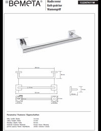Maniglione doccia BETA in ottone cromato 35,5x8x5,5 cm
