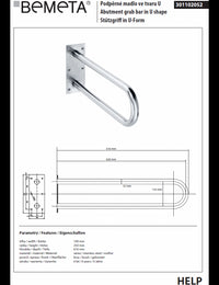 Maniglione di sollevamento a forma di U HELP 600 in bianco 60x25x10cm