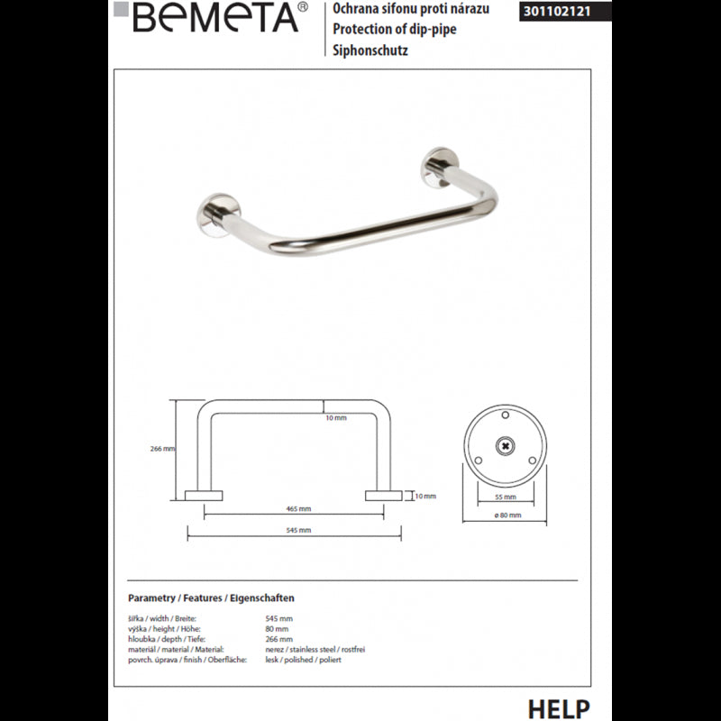 Maniglione HELP in acciaio inox 54,5 x26,6 x8 cm