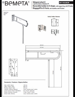 Maniglione di sollevamento a forma di U + gamba di supporto HELP con porta carta igienica