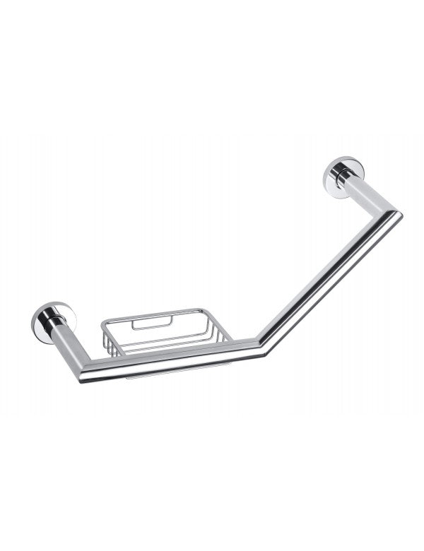 Maniglione angolato con portasapone OMEGA ottone cromato 40x25x13cm