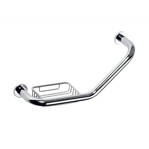 Maniglione angolato OMEGA in ottone cromato con portasapone 40x25x13cm