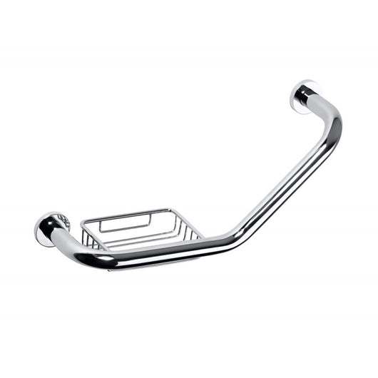 Maniglione angolato OMEGA in ottone cromato con portasapone 40x25x13cm
