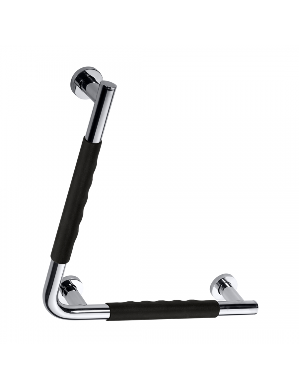 Maniglione ad Angolo Dritto OMEGA in Acciaio Inox e Caucciù Nero 42x8x42 cm