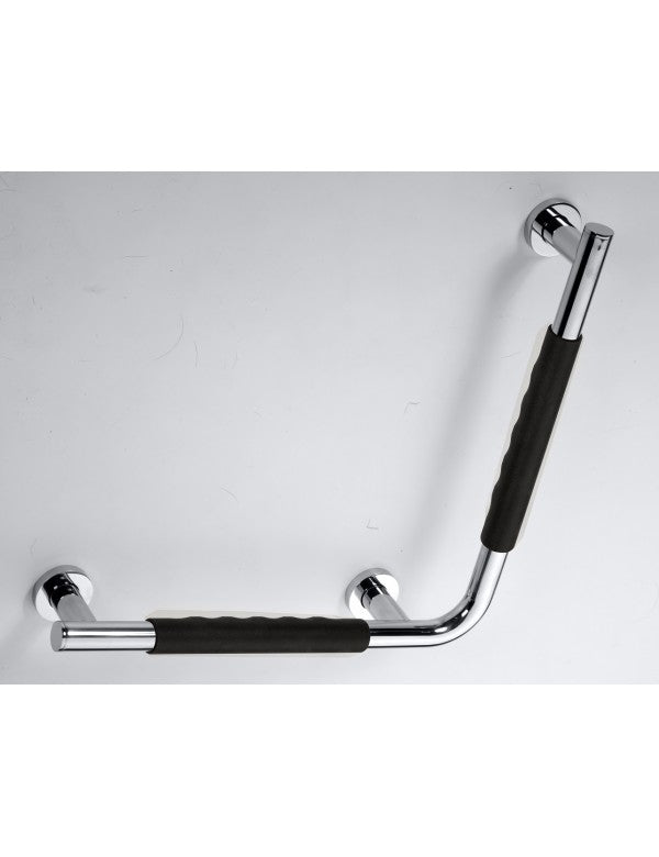 Maniglione angolato sinistro OMEGA in acciaio inox e caucciù nero 42x8x42 cm