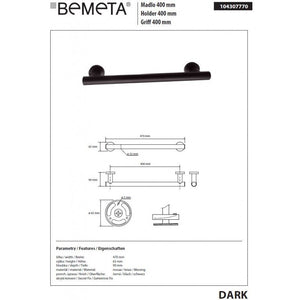 Maniglione doccia in ottone nero DARK 47 x9 x6,5 cm