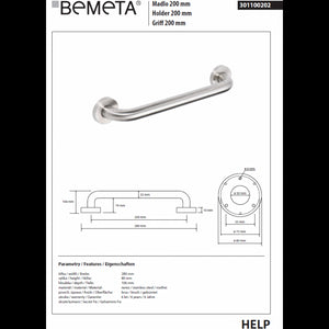 Maniglione doccia HELP 200 in acciaio spazzolato 28x8x10,6cm