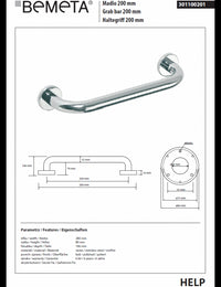 HELP 200 Maniglione per doccia in acciaio inox 28x8x10,6 cm