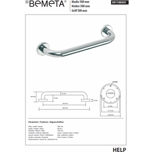 HELP 500 Maniglione per doccia in acciaio inox 58x8x10,6 cm