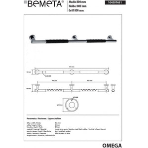 Maniglione doppio OMEGA in acciaio inox e caucciù nero 85,5x8x5 cm