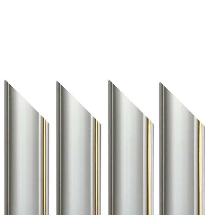 4 barre intere PRETAGLIATE AD ANGOLO per Bugna Boiserie in polimeri linea GOLD (filo oro) bianco Avorio 9010 varie dimensioni - 4 barre da 180cm