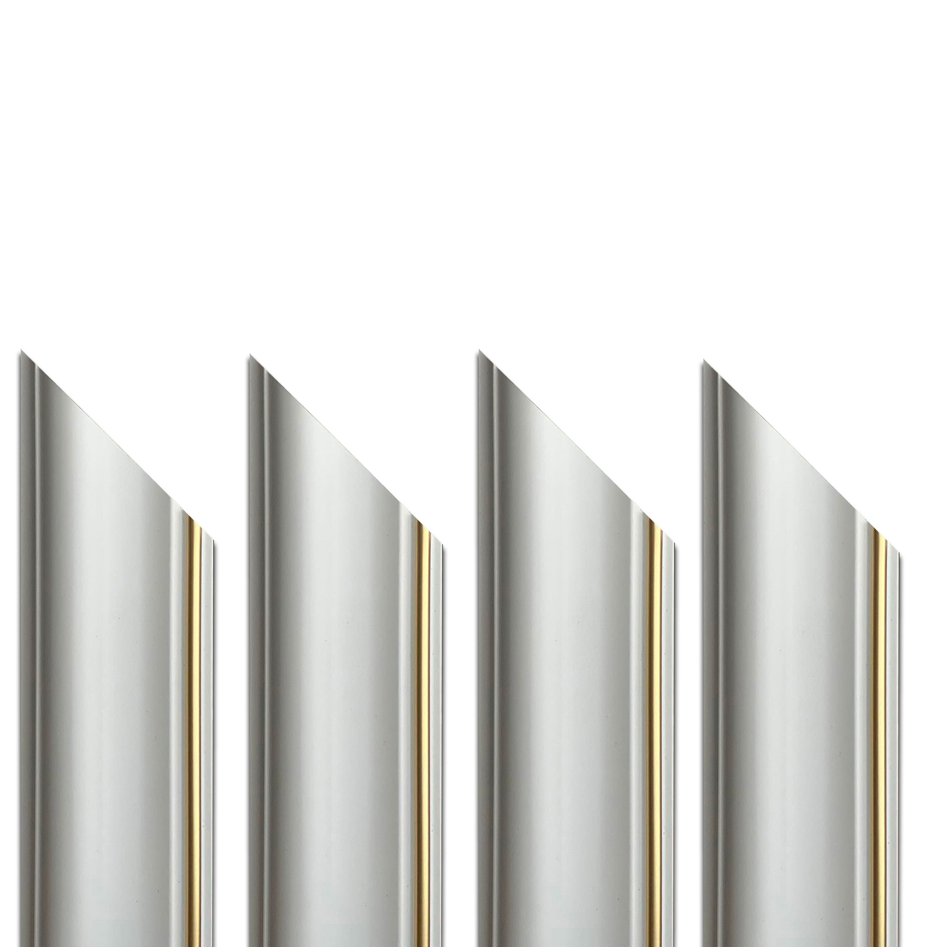 4 barre intere PRETAGLIATE AD ANGOLO per Bugna Boiserie in polimeri linea GOLD (filo oro) bianco Avorio 9010 varie dimensioni - 4 barre da 75cm